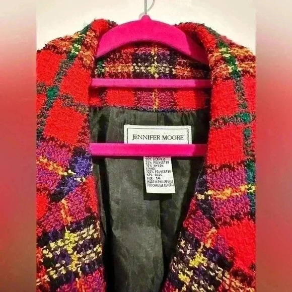 Size 14 Jennifer Moore Red Plaid Blazer - Picture 3 of 4